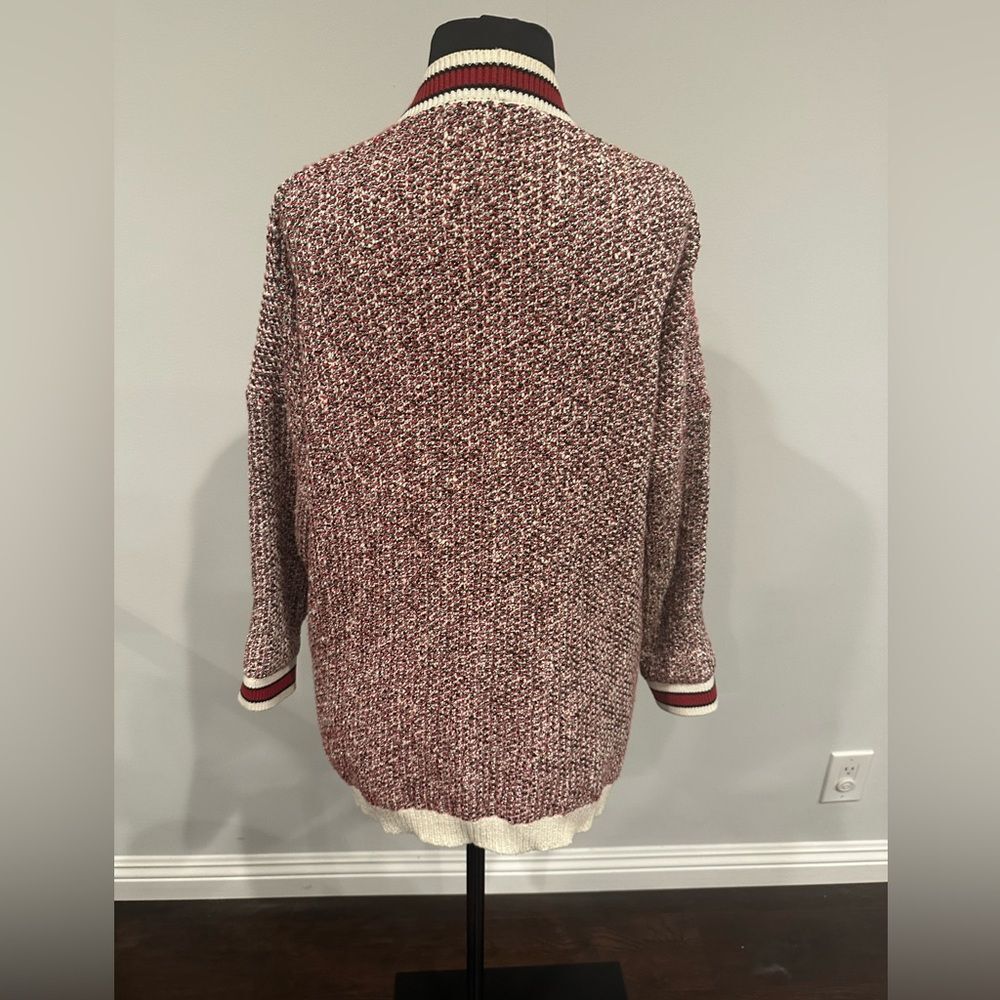 Maje Mapada Knit Button-Front Boyfriend Cardigan in Red & White  -size 2 Medium. - Picture 5 of 14